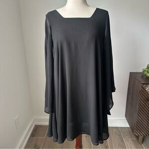 Aryeh Black Sheer Trapeze Dress with Flare Sleeves